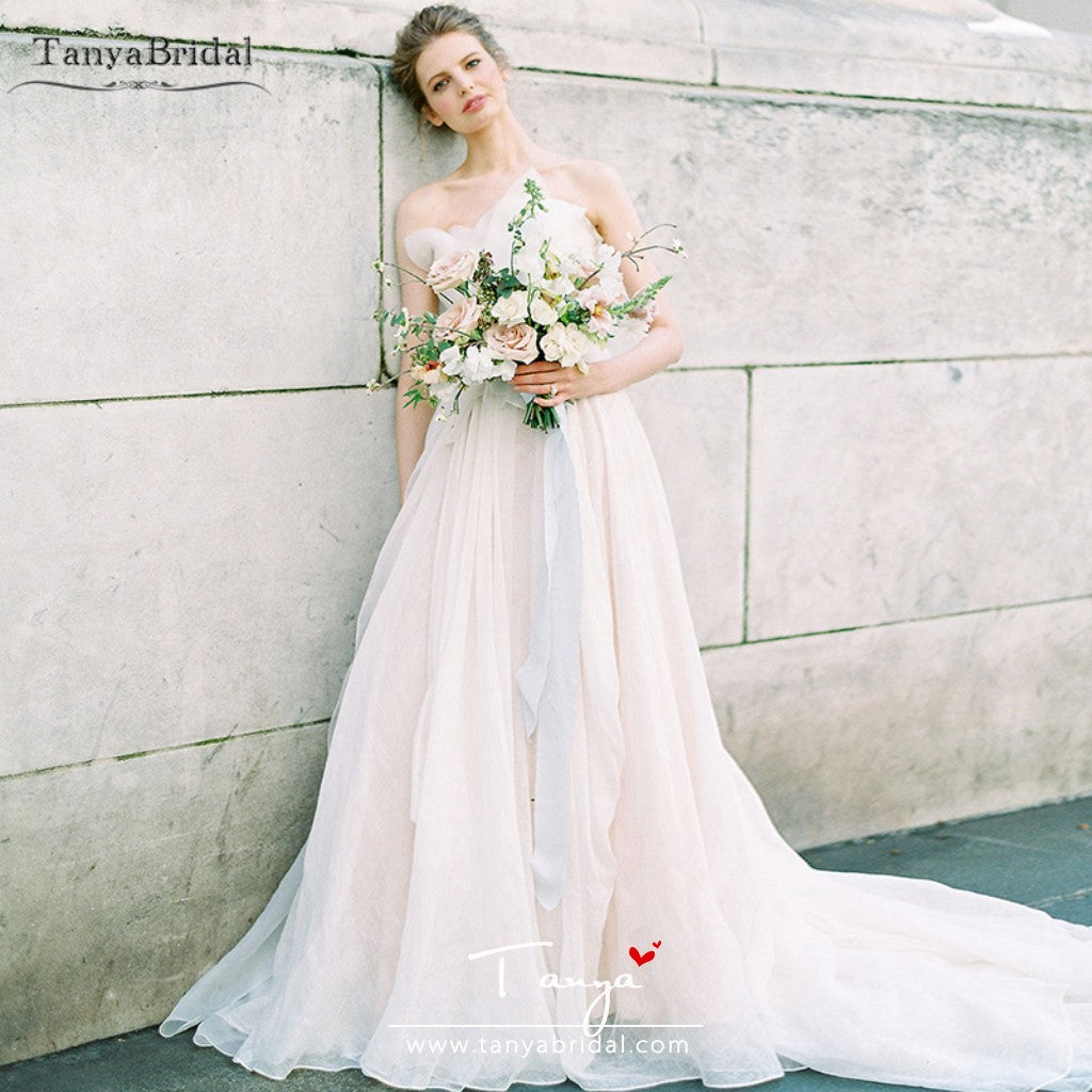 Sweetheart Satin Spring Bridal Gown with Blush Pink Tulle Skirt –  loveangeldress